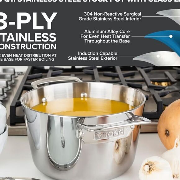 Viking 3-Ply Bonded 4QT Stock Pot w/Lid - Picture 3 of 15